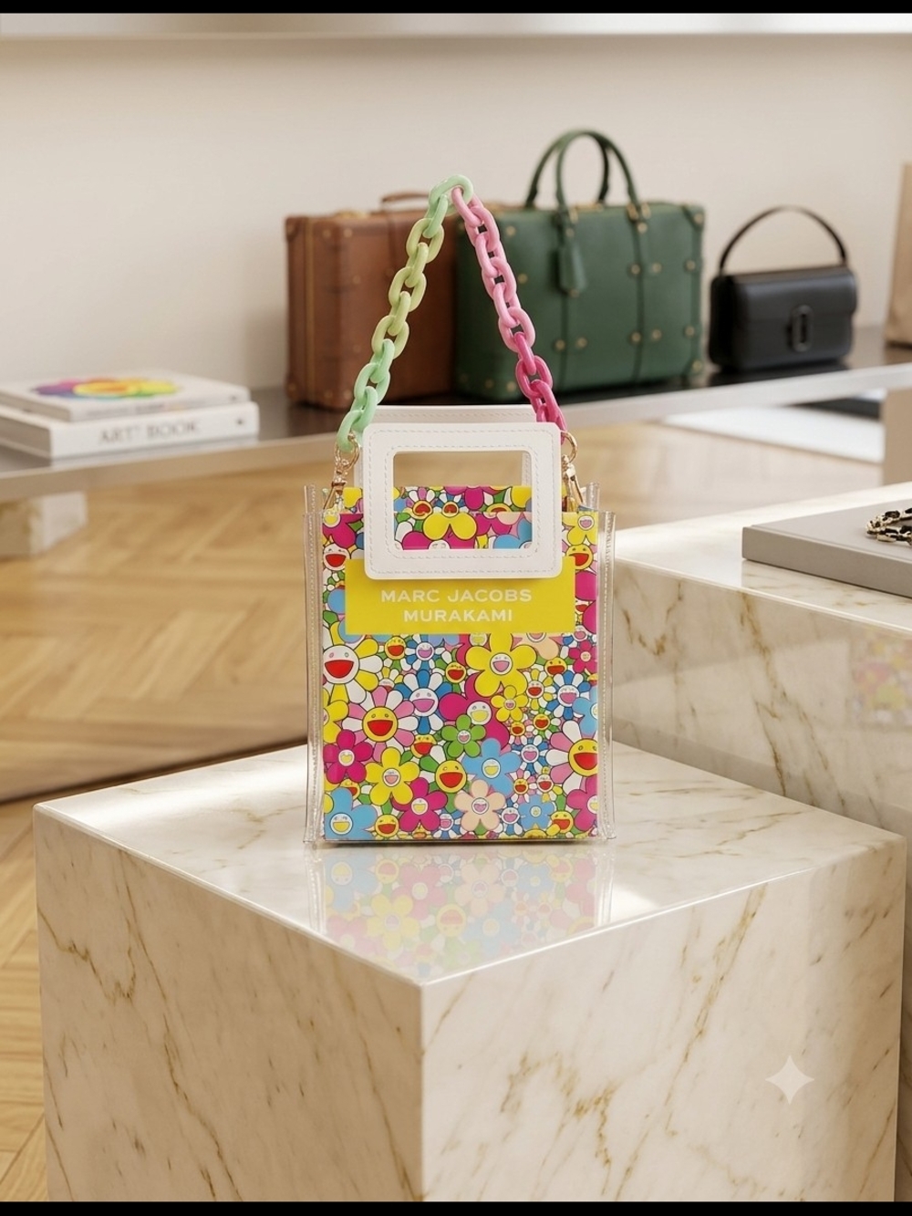 Marc Jacobs Paper Shopping Bag In PVC plastic With Purse Chain Included